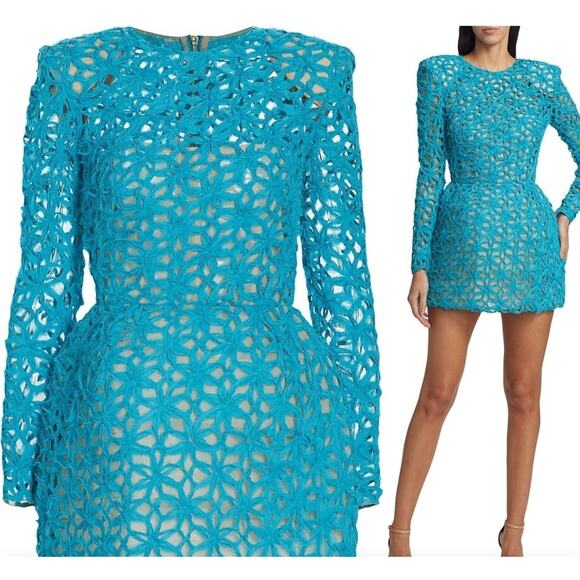 NWT $850 Bronx & Banco Casey Mini Dress L / 8 Turquoise Blue Boned Bodice Floral - Picture 8 of 16